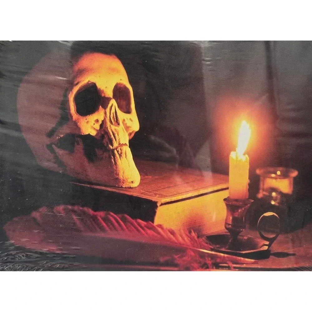 Halloween LED Canvas Wall Art Skull and Candle Gothic Curiosities Oddities Decor